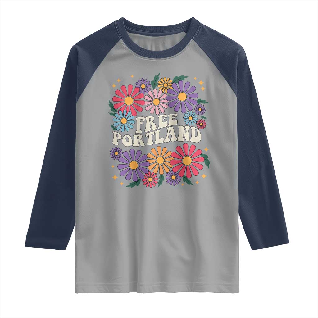 Retro Groovy Free Portland Raglan Shirt Oregon Freedom Fighter Peaceful Hippie 70s Style - Wonder Print Shop