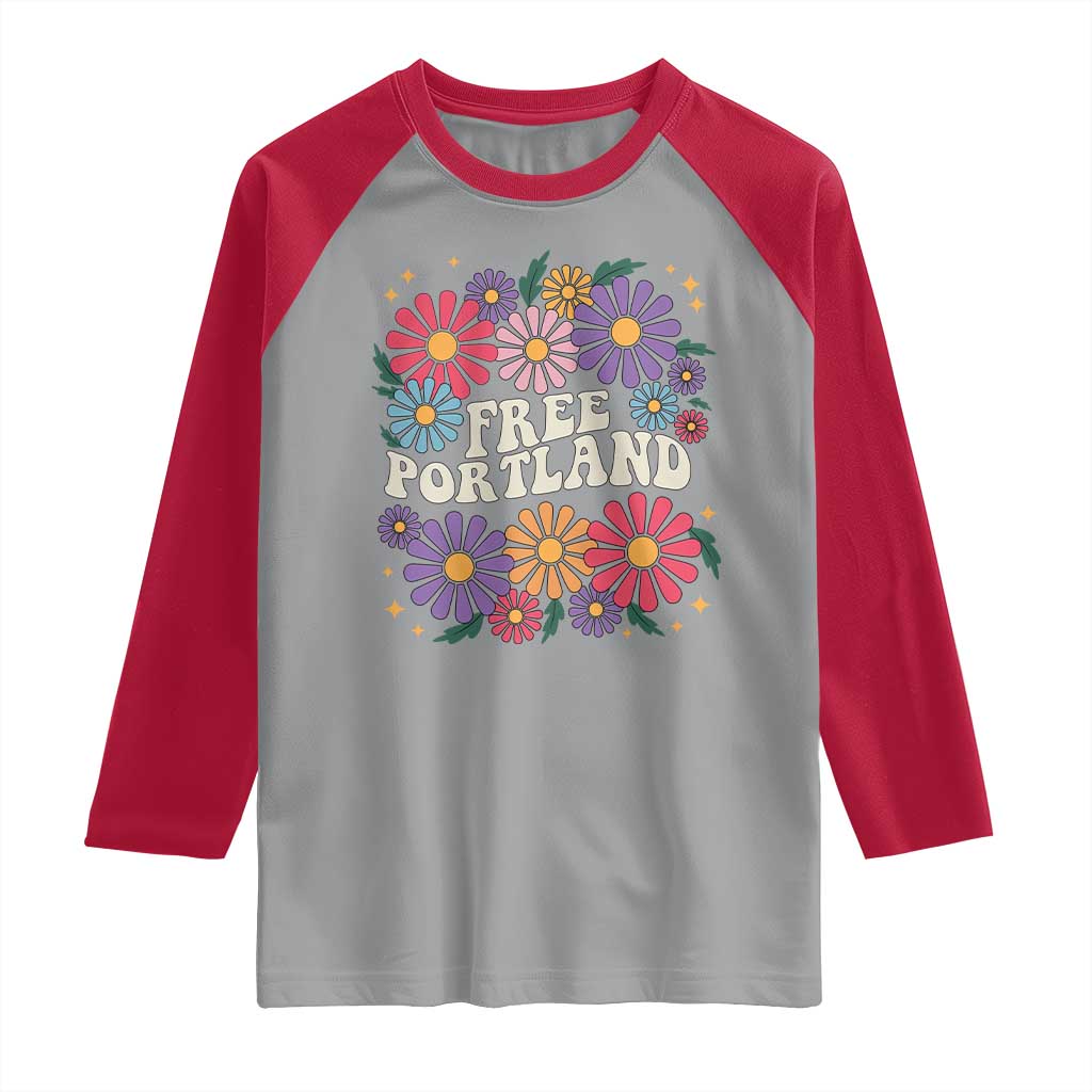 Retro Groovy Free Portland Raglan Shirt Oregon Freedom Fighter Peaceful Hippie 70s Style - Wonder Print Shop