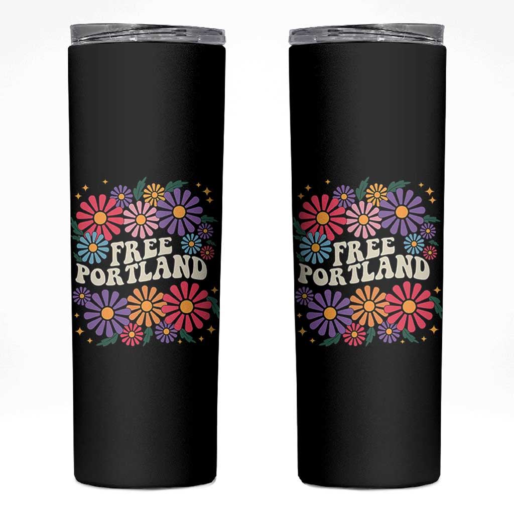 Retro Groovy Free Portland Skinny Tumbler Oregon Freedom Fighter Peaceful Hippie 70s Style - Wonder Print Shop