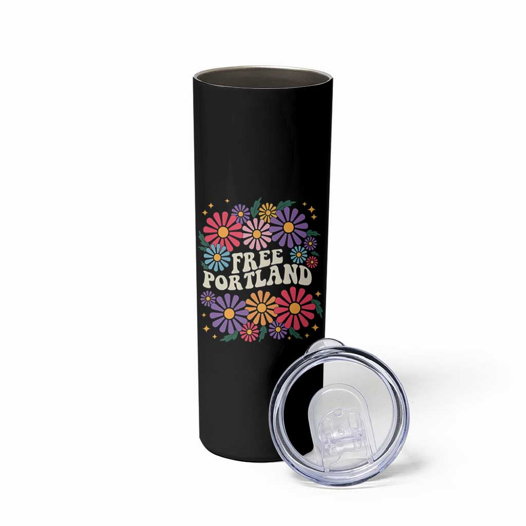 Retro Groovy Free Portland Skinny Tumbler Oregon Freedom Fighter Peaceful Hippie 70s Style - Wonder Print Shop