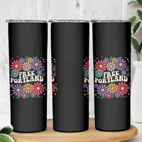 Retro Groovy Free Portland Skinny Tumbler Oregon Freedom Fighter Peaceful Hippie 70s Style - Wonder Print Shop