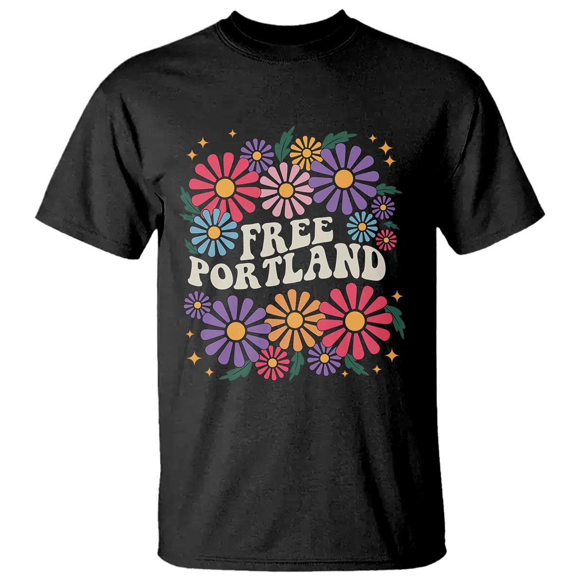 Retro Groovy Free Portland T Shirt Oregon Freedom Fighter Peaceful Hippie 70s Style - Wonder Print Shop