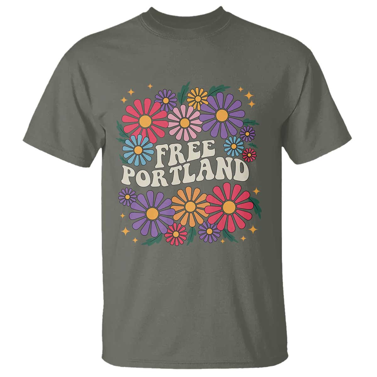 Retro Groovy Free Portland T Shirt Oregon Freedom Fighter Peaceful Hippie 70s Style - Wonder Print Shop