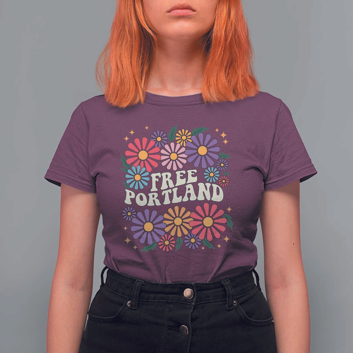 Retro Groovy Free Portland T Shirt For Women Oregon Freedom Fighter Peaceful Hippie 70s Style - Wonder Print Shop