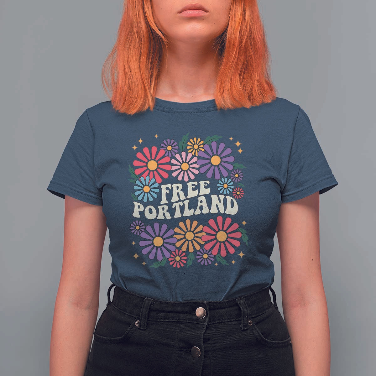 Retro Groovy Free Portland T Shirt For Women Oregon Freedom Fighter Peaceful Hippie 70s Style - Wonder Print Shop