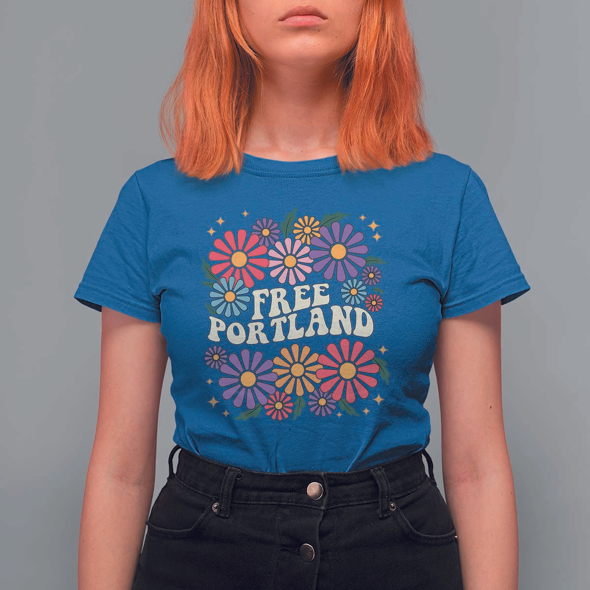 Retro Groovy Free Portland T Shirt For Women Oregon Freedom Fighter Peaceful Hippie 70s Style - Wonder Print Shop