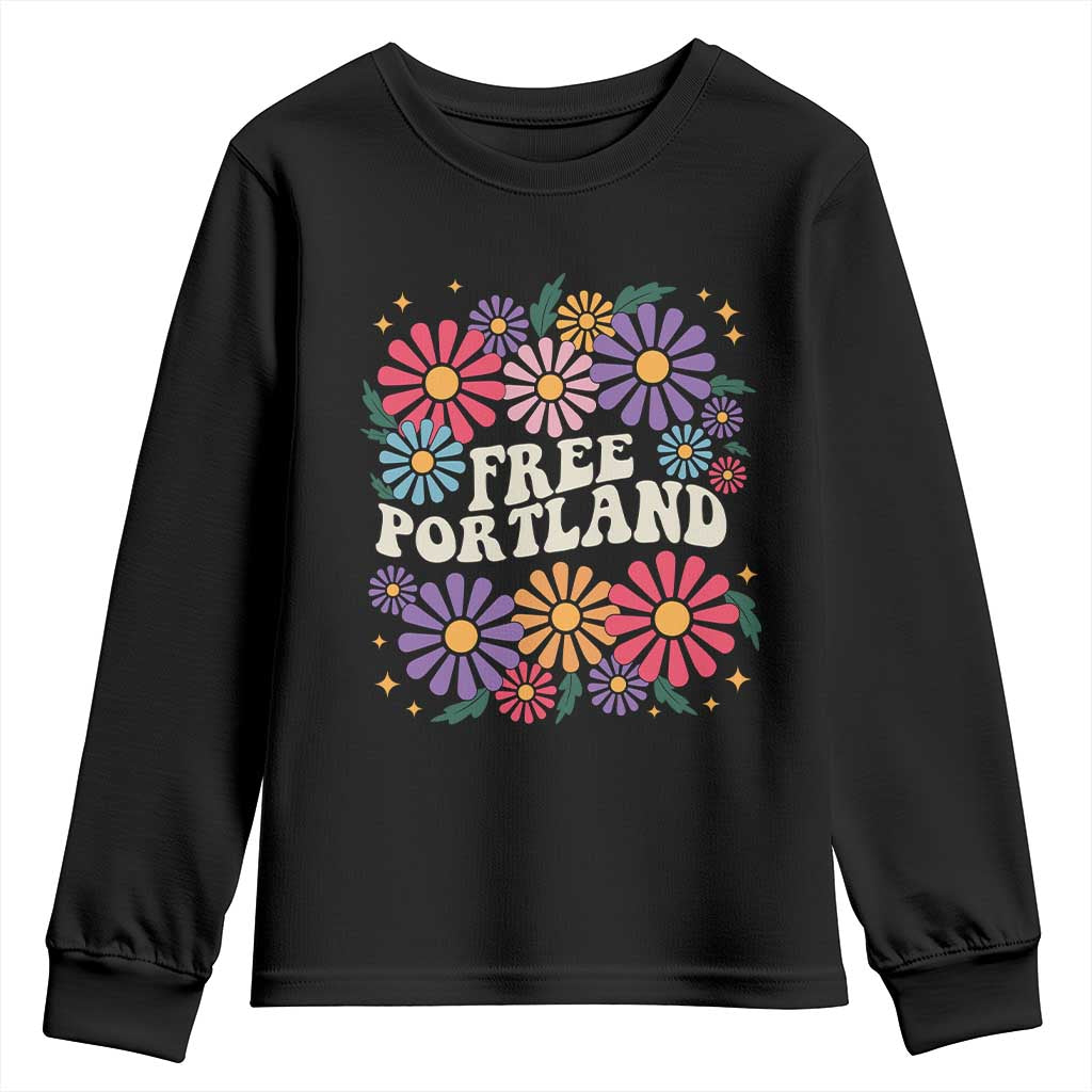 Retro Groovy Free Portland Youth Sweatshirt Oregon Freedom Fighter Peaceful Hippie 70s Style - Wonder Print Shop
