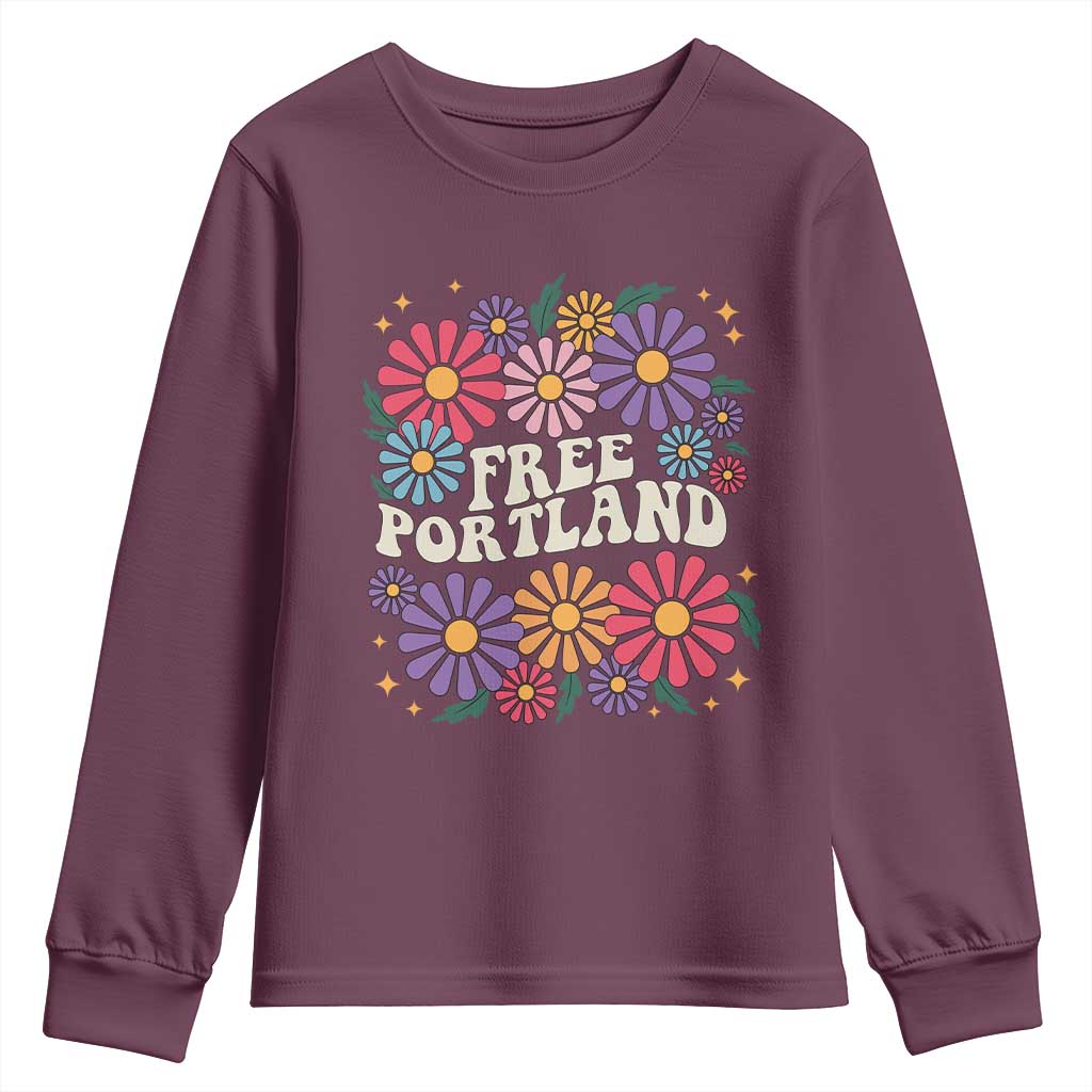 Retro Groovy Free Portland Youth Sweatshirt Oregon Freedom Fighter Peaceful Hippie 70s Style - Wonder Print Shop