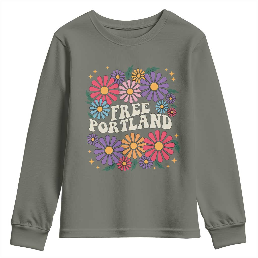 Retro Groovy Free Portland Youth Sweatshirt Oregon Freedom Fighter Peaceful Hippie 70s Style - Wonder Print Shop