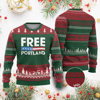 Free Portland Patriotic Ugly Christmas Sweater Bold Political Statement American Flag - Wonder Print Shop