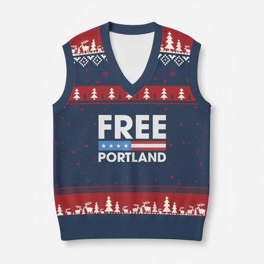 Free Portland Patriotic V-Neck Knit Sweater Vest Bold Political Statement American Flag - Wonder Print Shop