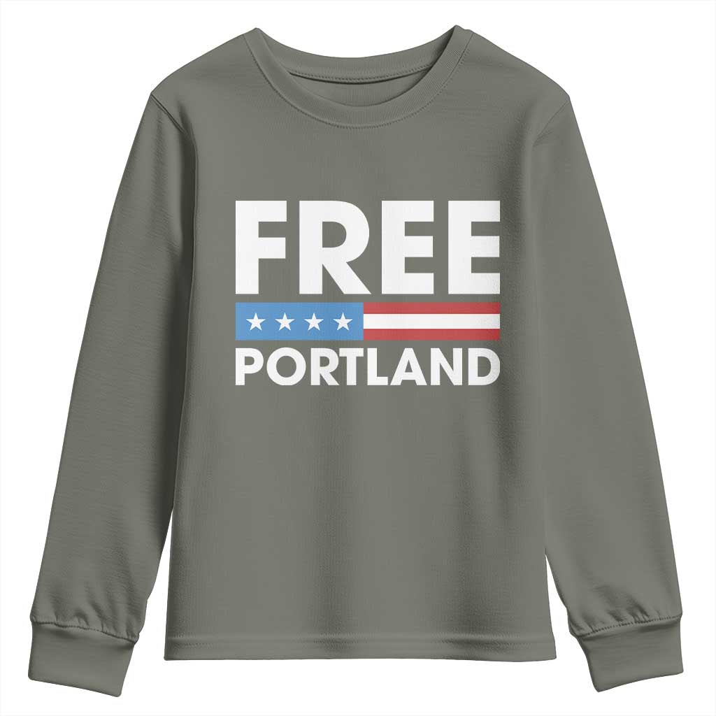 Free Portland Patriotic Youth Sweatshirt Bold Political Statement American Flag - Wonder Print Shop