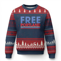 Free Portland Bold Patriotic Ugly Christmas Sweater Red White and Blue Protest Statement - Wonder Print Shop