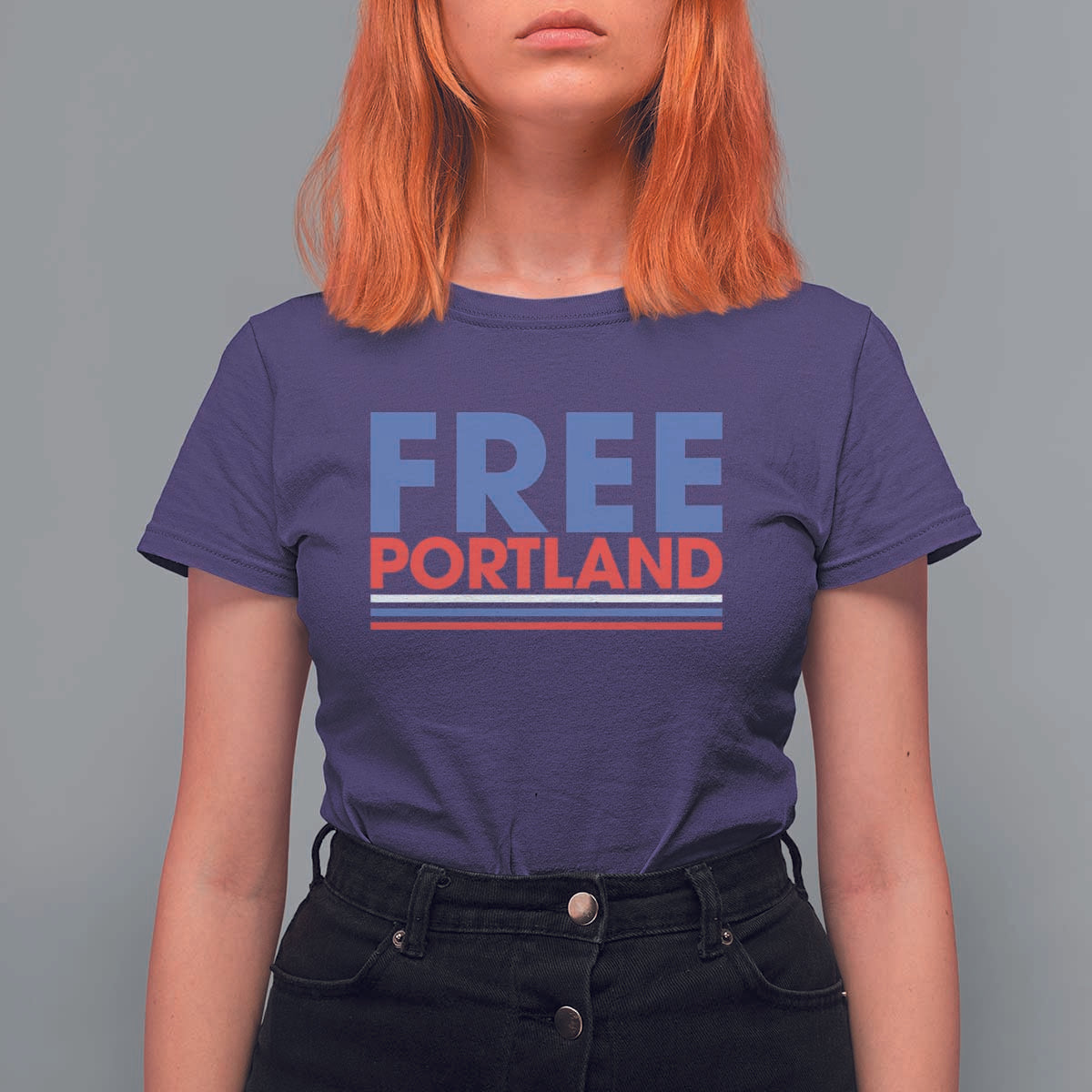 Free Portland Bold Patriotic T Shirt For Women Red White and Blue Protest Statement - Wonder Print Shop
