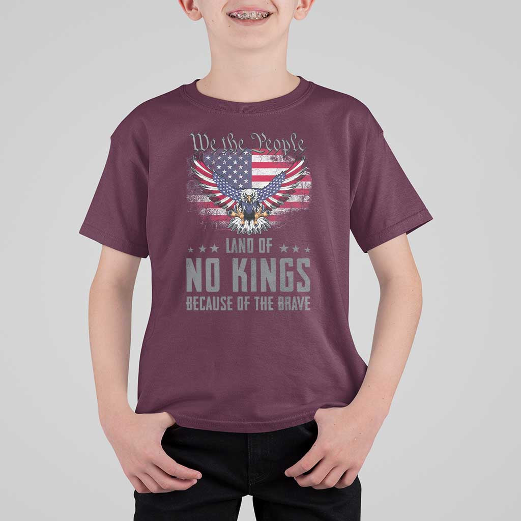 America Land of No Kings T Shirt For Kid Because of the Brave We The People Patriotic Eagle - Wonder Print Shop