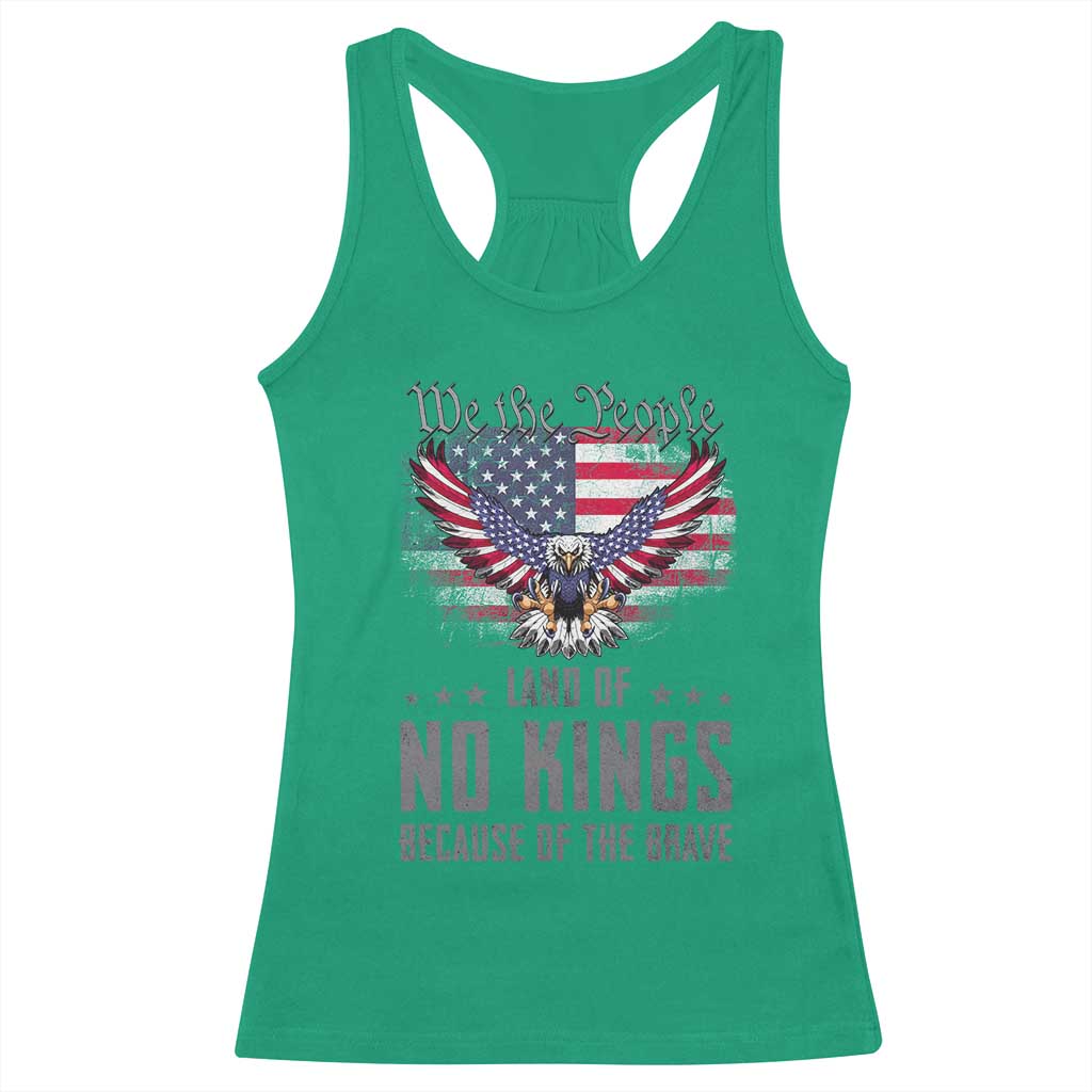 America Land of No Kings Racerback Tank Top Because of the Brave We The People Patriotic Eagle - Wonder Print Shop