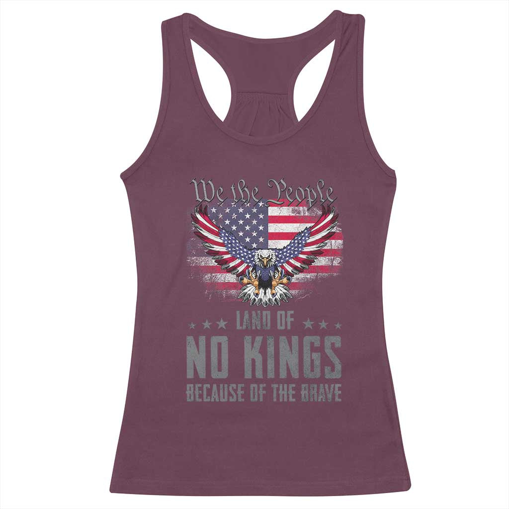 America Land of No Kings Racerback Tank Top Because of the Brave We The People Patriotic Eagle - Wonder Print Shop