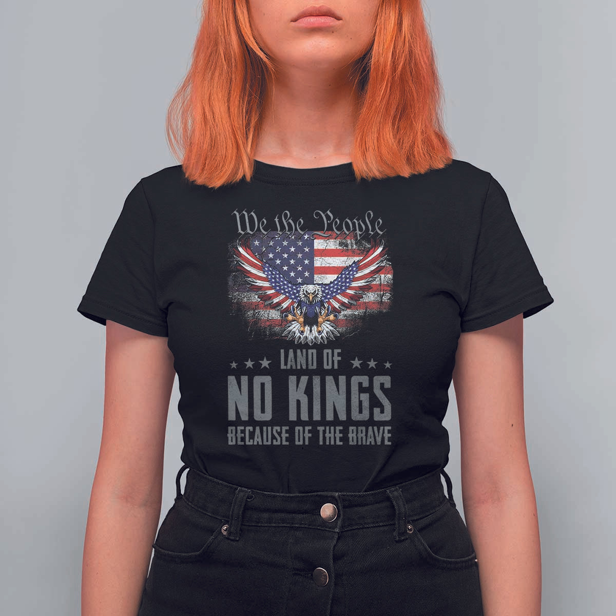 America Land of No Kings T Shirt For Women Because of the Brave We The People Patriotic Eagle - Wonder Print Shop