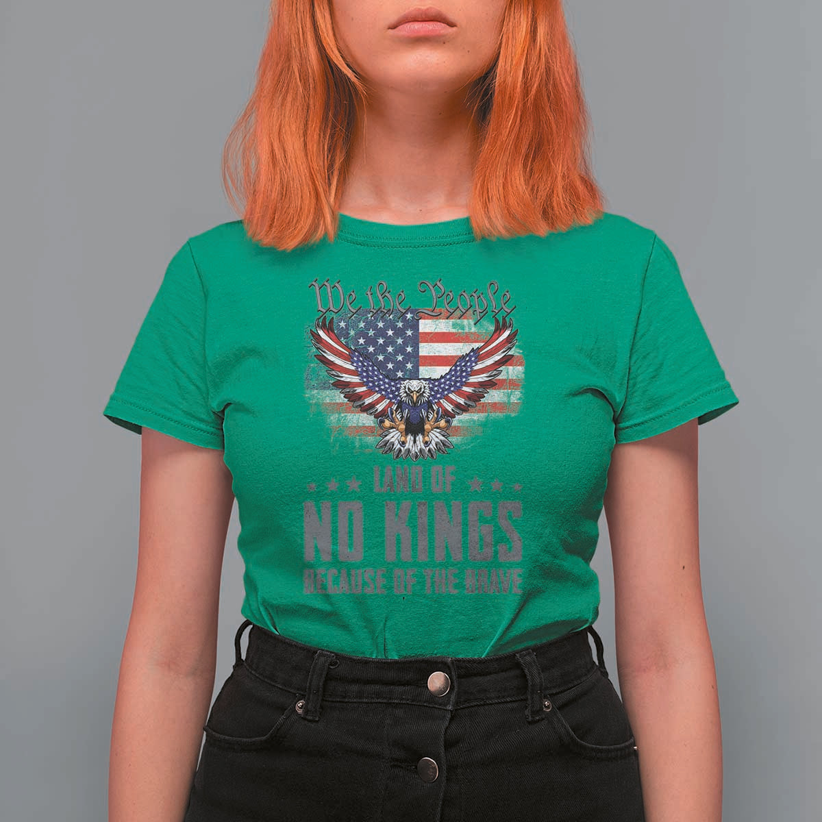 America Land of No Kings T Shirt For Women Because of the Brave We The People Patriotic Eagle - Wonder Print Shop