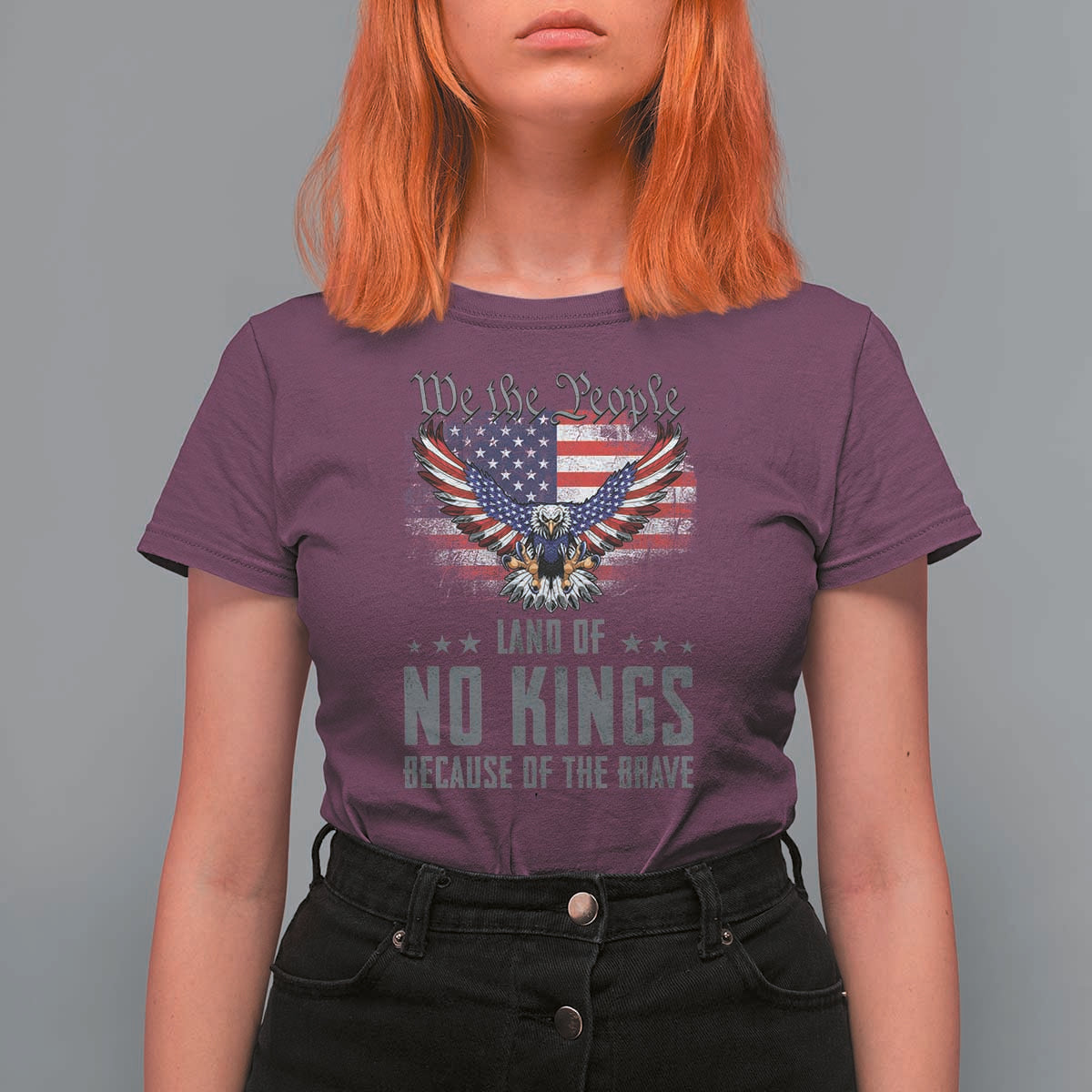 America Land of No Kings T Shirt For Women Because of the Brave We The People Patriotic Eagle - Wonder Print Shop