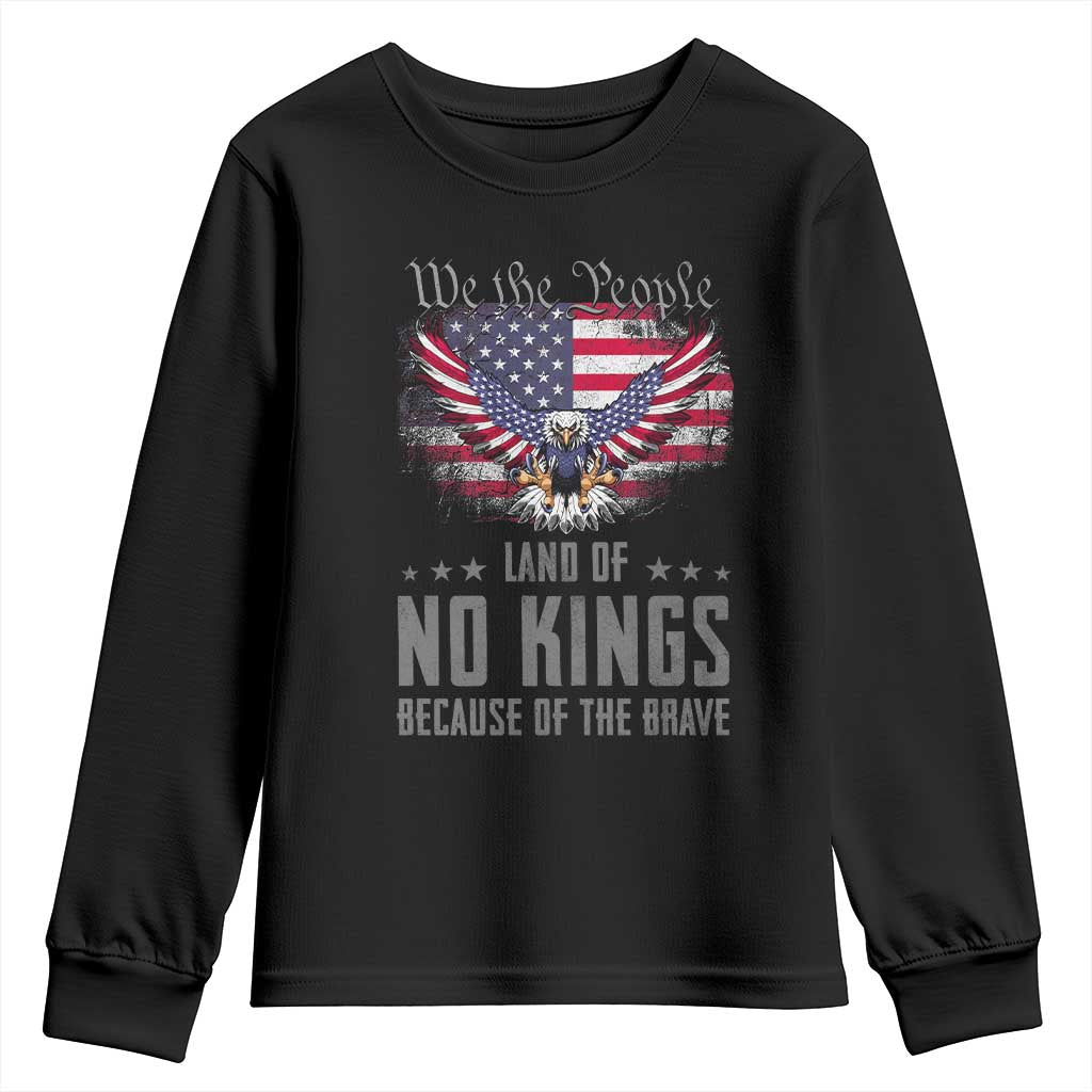 America Land of No Kings Youth Sweatshirt Because of the Brave We The People Patriotic Eagle - Wonder Print Shop