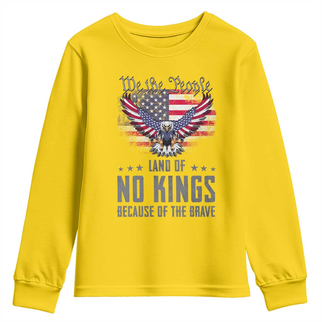 America Land of No Kings Youth Sweatshirt Because of the Brave We The People Patriotic Eagle - Wonder Print Shop
