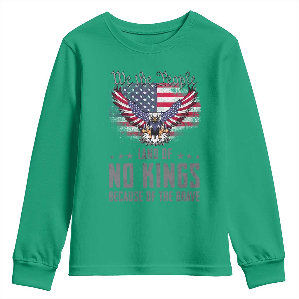 America Land of No Kings Youth Sweatshirt Because of the Brave We The People Patriotic Eagle - Wonder Print Shop