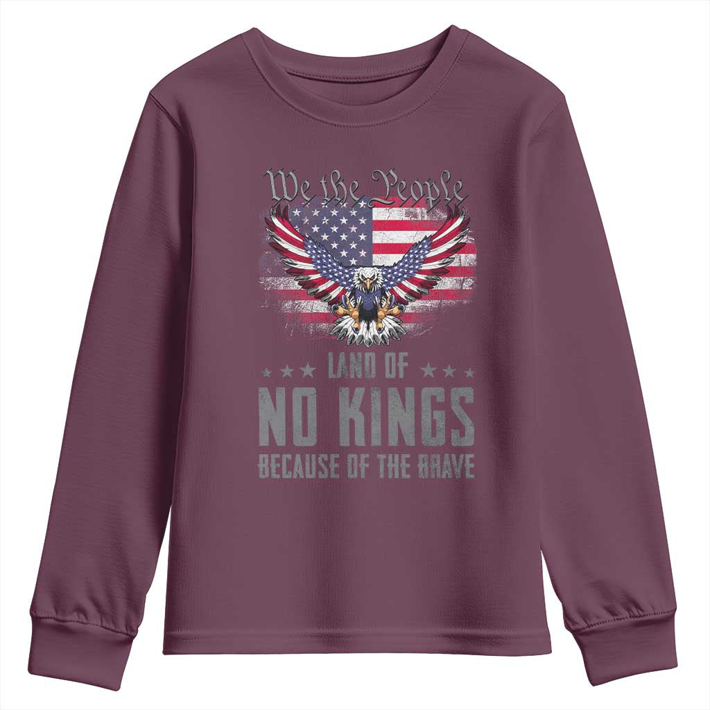 America Land of No Kings Youth Sweatshirt Because of the Brave We The People Patriotic Eagle - Wonder Print Shop