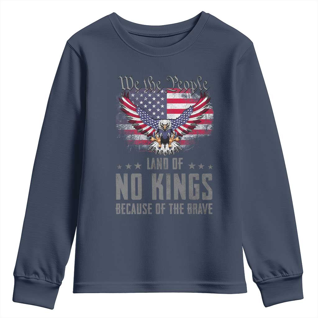 America Land of No Kings Youth Sweatshirt Because of the Brave We The People Patriotic Eagle - Wonder Print Shop