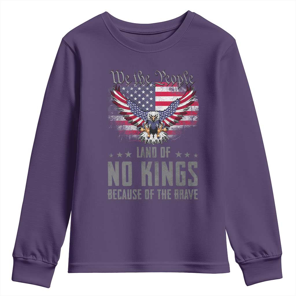 America Land of No Kings Youth Sweatshirt Because of the Brave We The People Patriotic Eagle - Wonder Print Shop