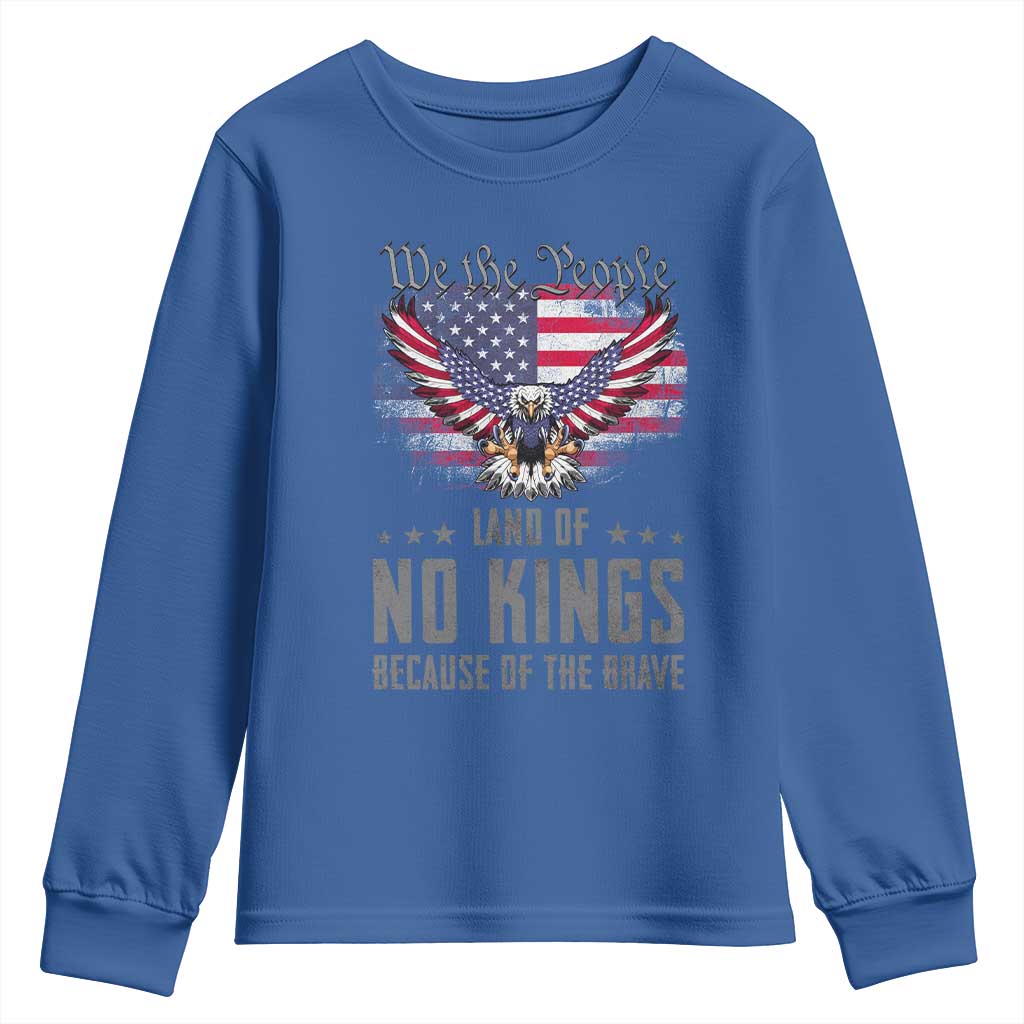 America Land of No Kings Youth Sweatshirt Because of the Brave We The People Patriotic Eagle - Wonder Print Shop