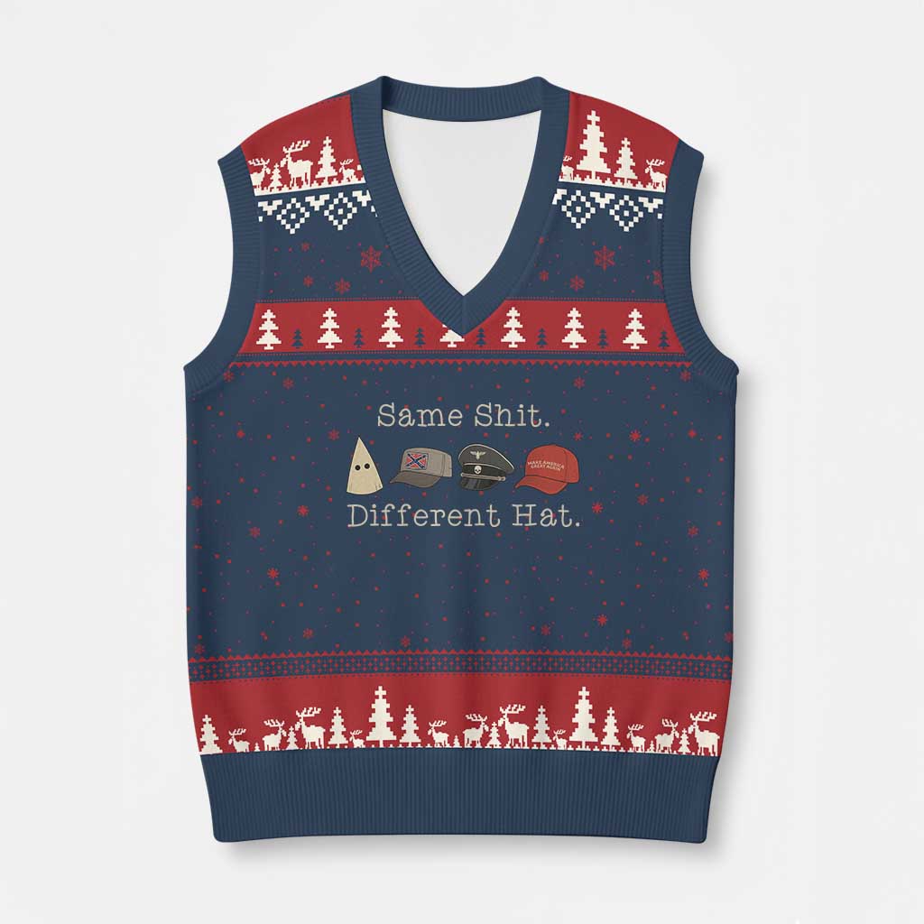 Same Shit Different Hat V-Neck Knit Sweater Vest - Wonder Print Shop