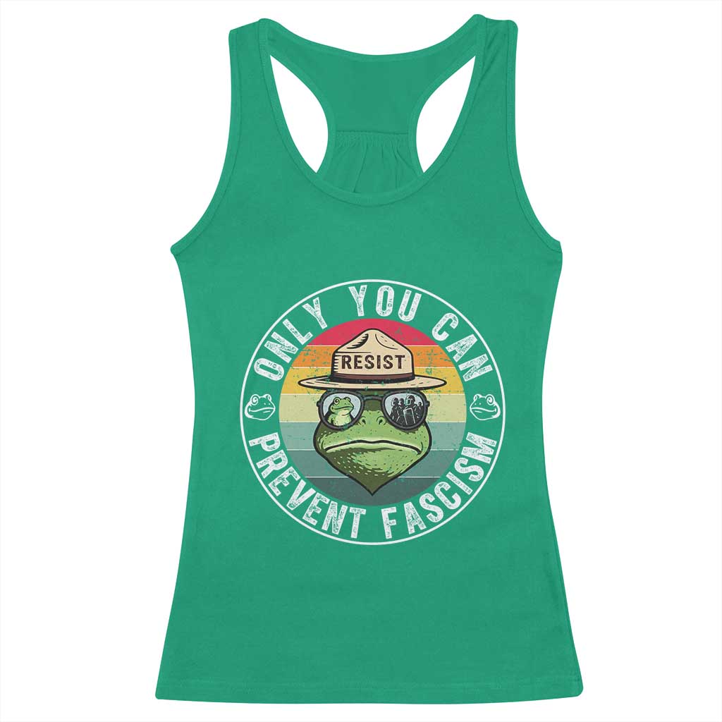 Only You Can Prevent Fascism Frog Resist Protest Racerback Tank Top Free Portland Oregon Freedom Retro - Wonder Print Shop