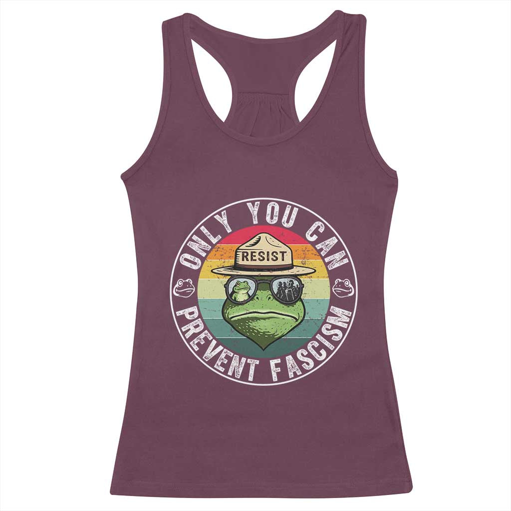 Only You Can Prevent Fascism Frog Resist Protest Racerback Tank Top Free Portland Oregon Freedom Retro - Wonder Print Shop