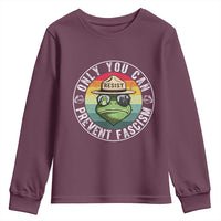 Only You Can Prevent Fascism Frog Resist Protest Youth Sweatshirt Free Portland Oregon Freedom Retro - Wonder Print Shop