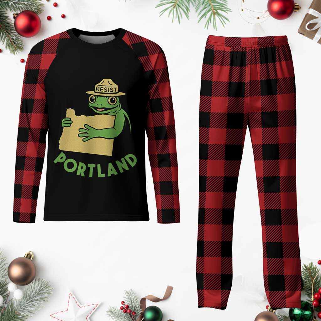 Portland Frog Resist Plaid Pajama Set Oregon Map Vintage Graphic - Wonder Print Shop