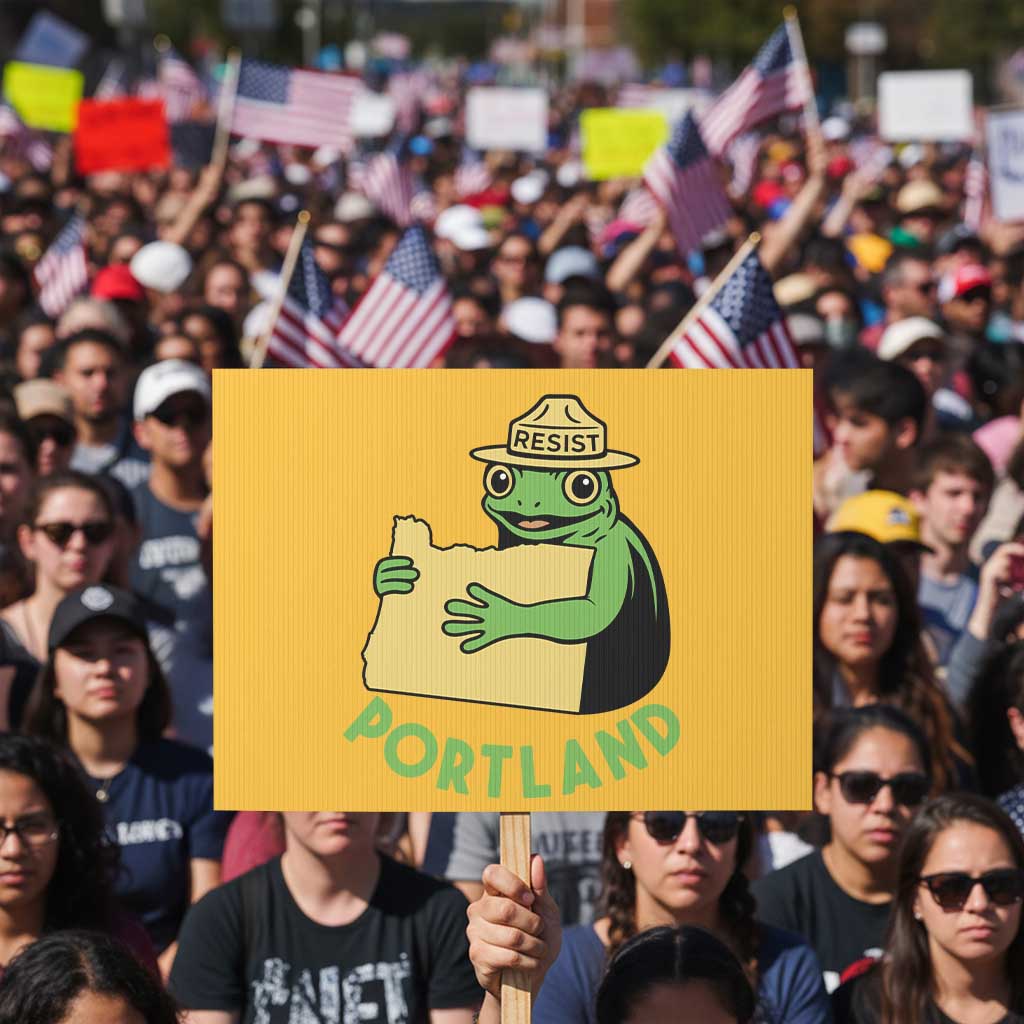 Portland Frog Resist Protest Sign Oregon Map Vintage Graphic - Wonder Print Shop