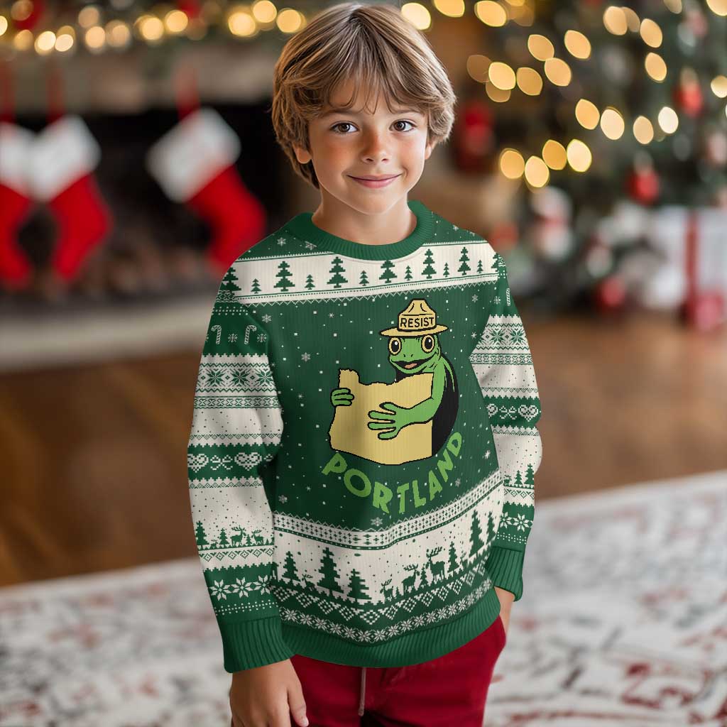 Portland Frog Resist Ugly Christmas Sweater Oregon Map Vintage Graphic - Wonder Print Shop