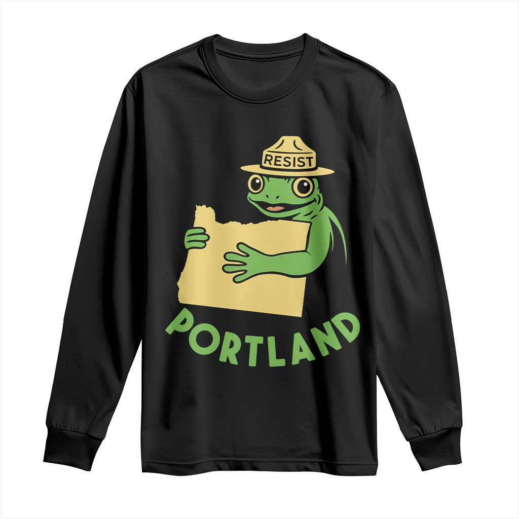 Portland Frog Resist Long Sleeve Shirt Oregon Map Vintage Graphic - Wonder Print Shop