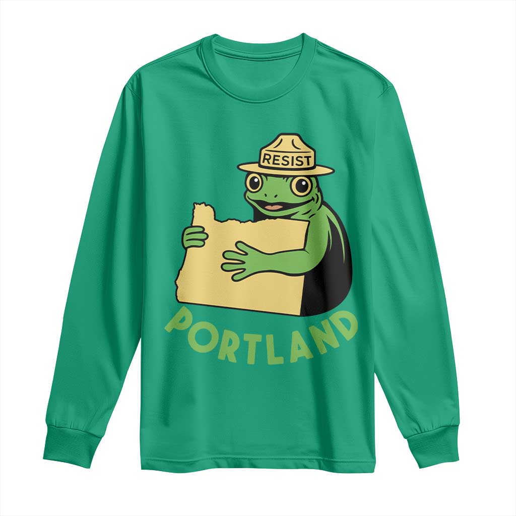 Portland Frog Resist Long Sleeve Shirt Oregon Map Vintage Graphic - Wonder Print Shop