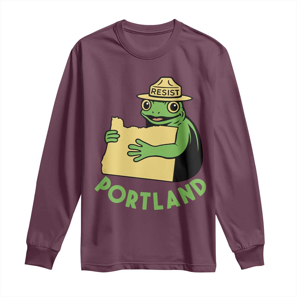 Portland Frog Resist Long Sleeve Shirt Oregon Map Vintage Graphic - Wonder Print Shop