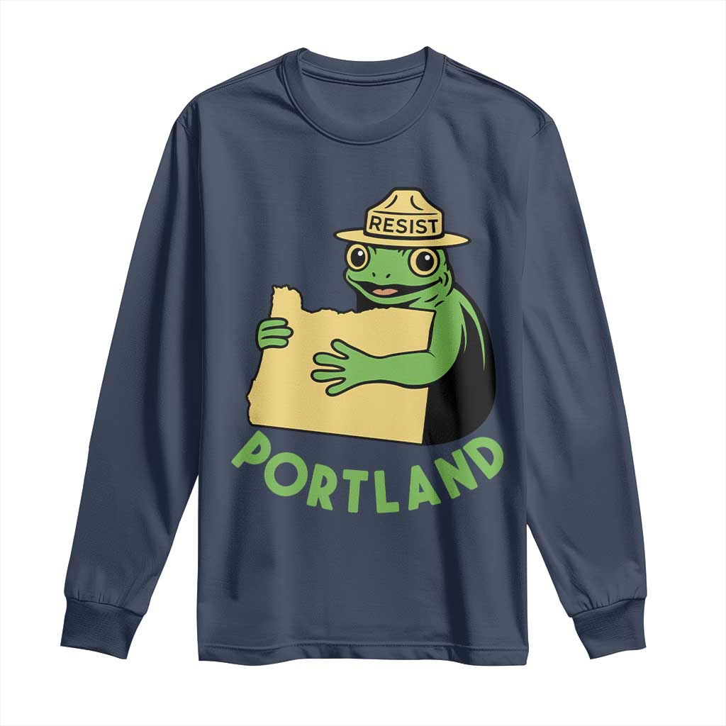 Portland Frog Resist Long Sleeve Shirt Oregon Map Vintage Graphic - Wonder Print Shop