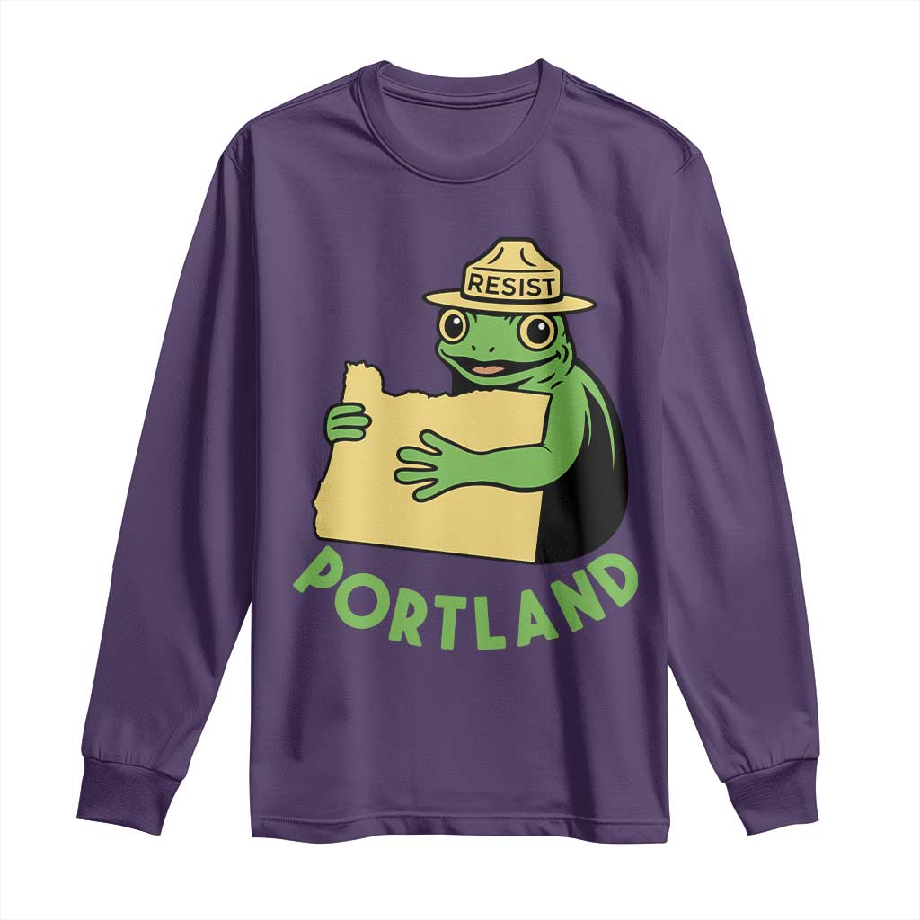 Portland Frog Resist Long Sleeve Shirt Oregon Map Vintage Graphic - Wonder Print Shop