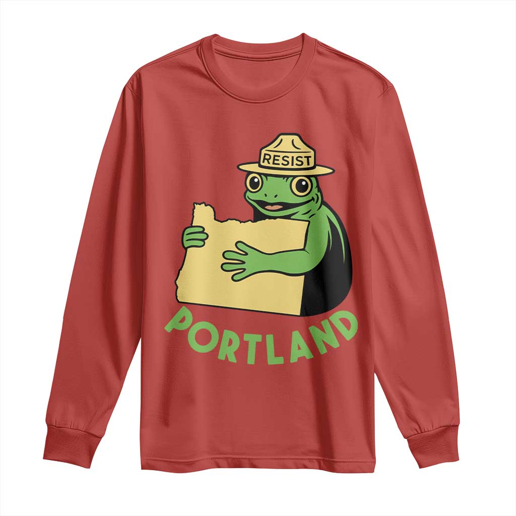 Portland Frog Resist Long Sleeve Shirt Oregon Map Vintage Graphic - Wonder Print Shop