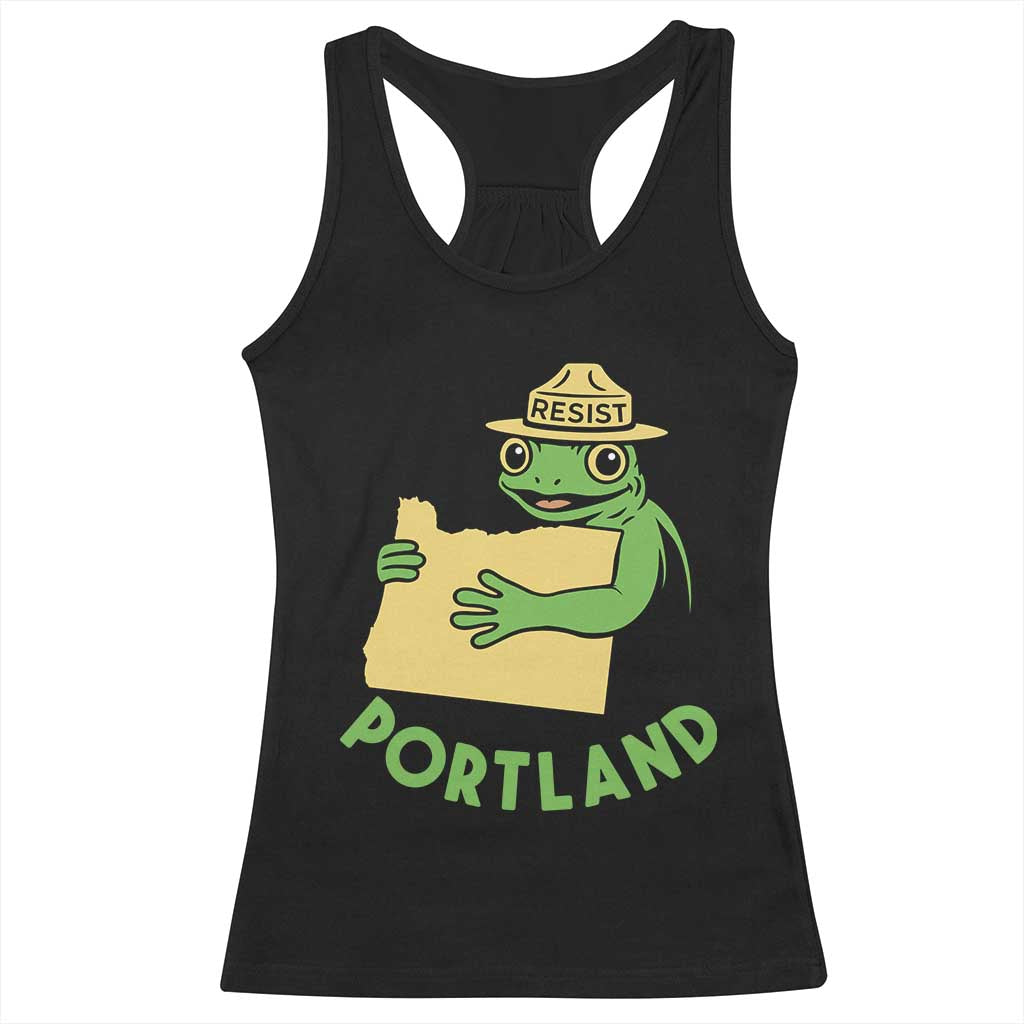 Portland Frog Resist Racerback Tank Top Oregon Map Vintage Graphic - Wonder Print Shop