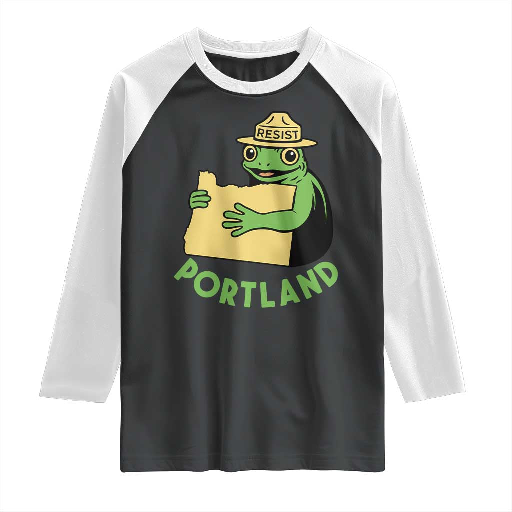 Portland Frog Resist Raglan Shirt Oregon Map Vintage Graphic - Wonder Print Shop