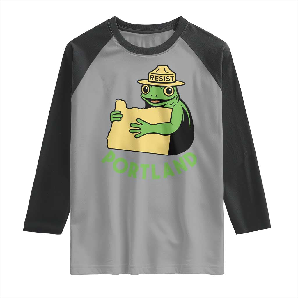 Portland Frog Resist Raglan Shirt Oregon Map Vintage Graphic - Wonder Print Shop