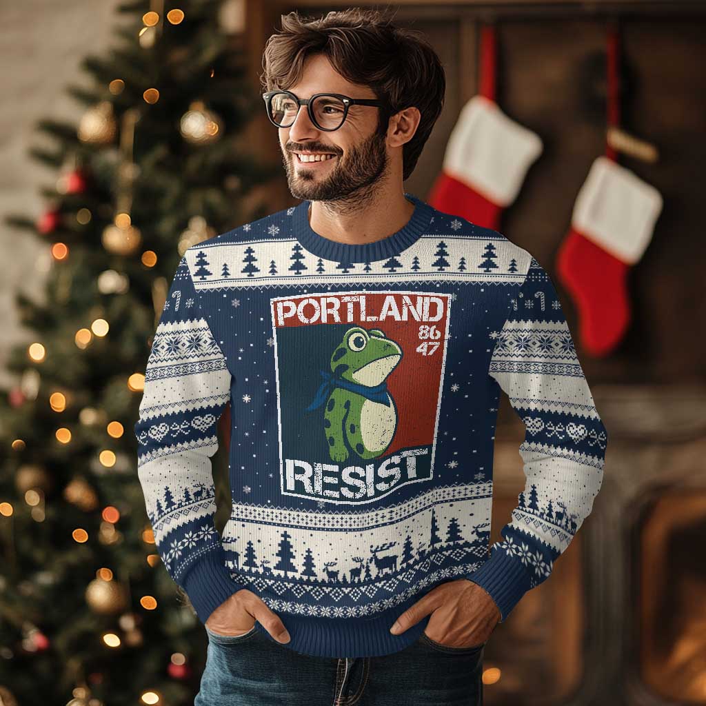 Portland Resist Retro Frog 8647 Ugly Christmas Sweater Political Satire Protest Poster Graphic - Wonder Print Shop