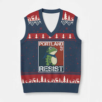 Portland Resist Retro Frog 8647 V-Neck Knit Sweater Vest Political Satire Protest Poster Graphic - Wonder Print Shop