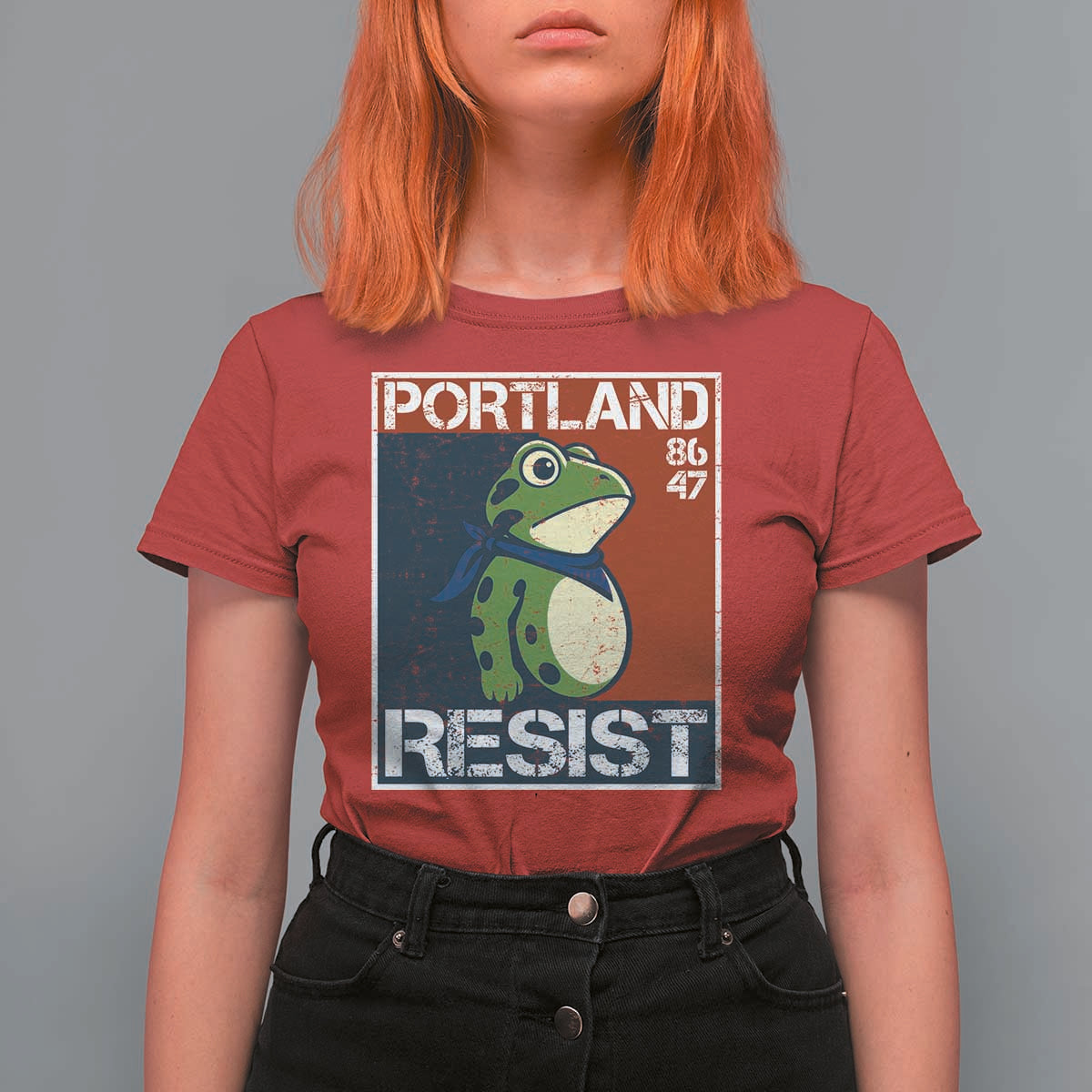 Portland Resist Retro Frog 8647 T Shirt For Women Political Satire Protest Poster Graphic - Wonder Print Shop